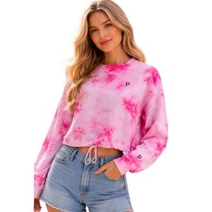 3/20 PINK Tie Dye Cropped Sweatshirt Boxy Fit Size S